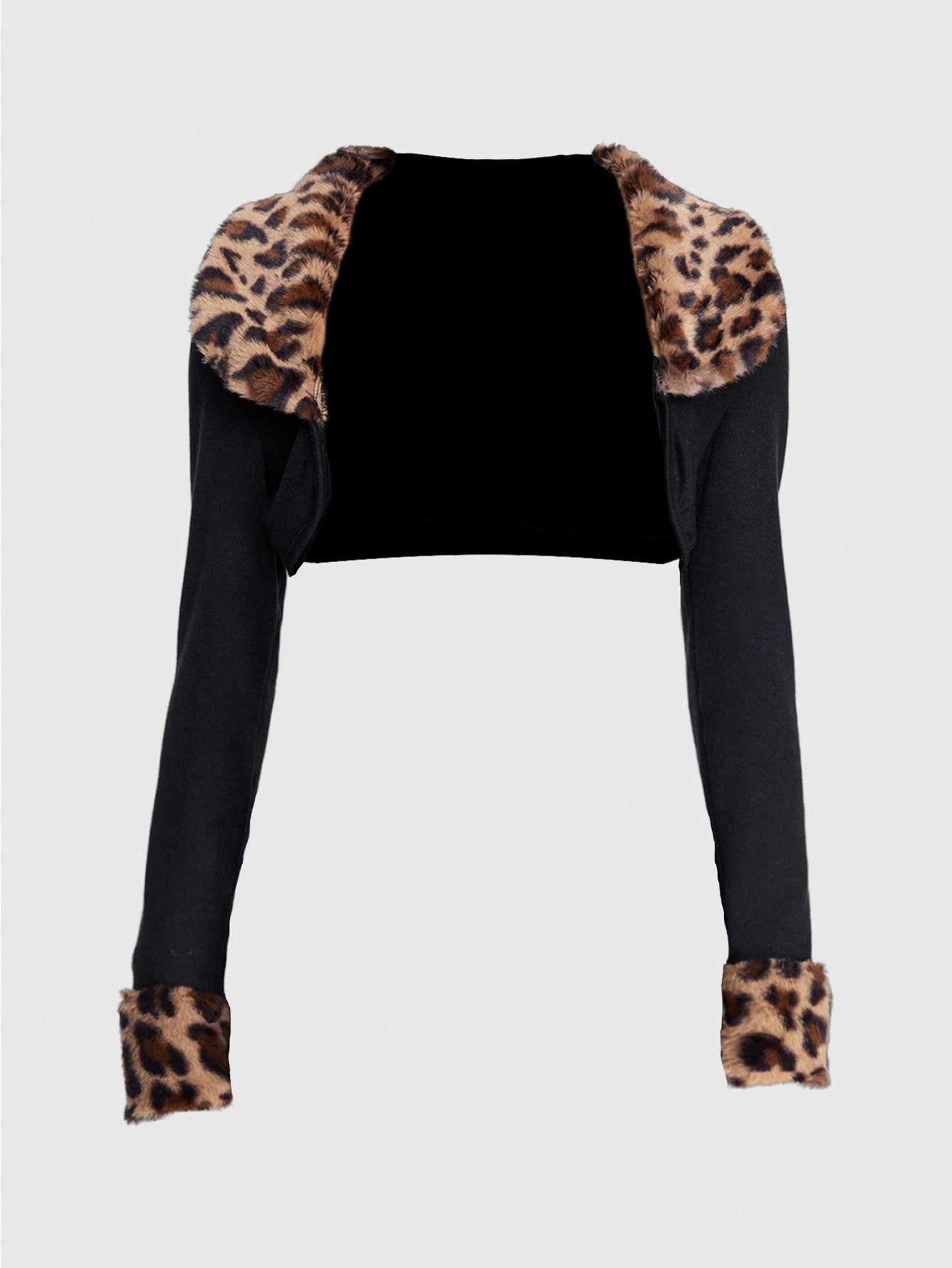 Grunge Punk Y2K Streetwear Patchwork Cheetah Leopard Fur Collar Plus Size Crop Cardigan